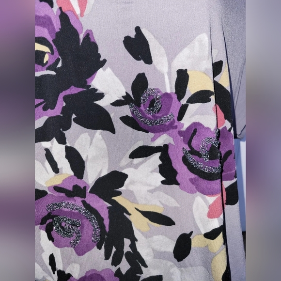 Elle Tunic Shift Dress with Flowers & Iridescent Bead Accents Size Large - Picture 5 of 8